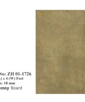 The Premium High Glossy UV Plywood Board (01-ZH-1726) is an architectural-grade interior surfacing solution engineered to infuse modern residential and commercial spaces with a refined touch of sophistication and luxury. Constructed on a structurally robust, high-density 18mm Premium Plywood core, these top-tier panels offer exceptional rigidity, superior screw-holding capacity, and long-term dimensional stability. This ensures perfect edge-banding and flawless fabrication for bespoke, heavy-duty furniture. Supplied in a standardized, large-scale architectural format of 8 x 4 feet, this series allows designers and fabricators to execute expansive, seamless paneling with maximum material yield and minimal joint interruptions. The defining characteristic of the 01-ZH-1726 model is its striking visual profile, which pairs a warm, golden-textured industrial aesthetic with a brilliant High Glossy Finish. This advanced UV-coated surface treatment reflects ambient light beautifully, creating a luxurious depth that elevates the surrounding interior environment. It serves as the ultimate foundation for contemporary, minimalist, and handleless cabinetry. Please note that while they are ideal for standard interior environments, these panels are expressly designed for dry-zone applications (Not Water Proof) and should be shielded from direct moisture. To guarantee flawless execution for your project, please avoid taking cabinet measurements yourself; if necessary, contact the salesman for details. Key Features: High Glossy Elegance: Features a brilliant, reflective UV-coated surface that adds immediate visual depth, sophistication, and a premium luster to bespoke cabinetry. Warm Industrial Texture: The 01-ZH-1726 model showcases a rich, golden-tan textured aesthetic beneath its clear high-gloss topcoat, creating a dynamic architectural focal point. Premium Plywood Core: Precision-manufactured using an 18mm thick structural plywood core to ensure outstanding weight-bearing strength, flat mounting, and secure hardware anchoring. Standardized Architectural Sizing: Supplied in full-scale 8 x 4 feet sheets, perfectly proportioned for efficient, large-scale wardrobe construction and continuous cabinetry runs. Bespoke Cabinetry Ideal: Specifically designed and highly recommended for fabricating luxury walk-in closets, premium media units, and dry-zone kitchen cabinet exteriors.