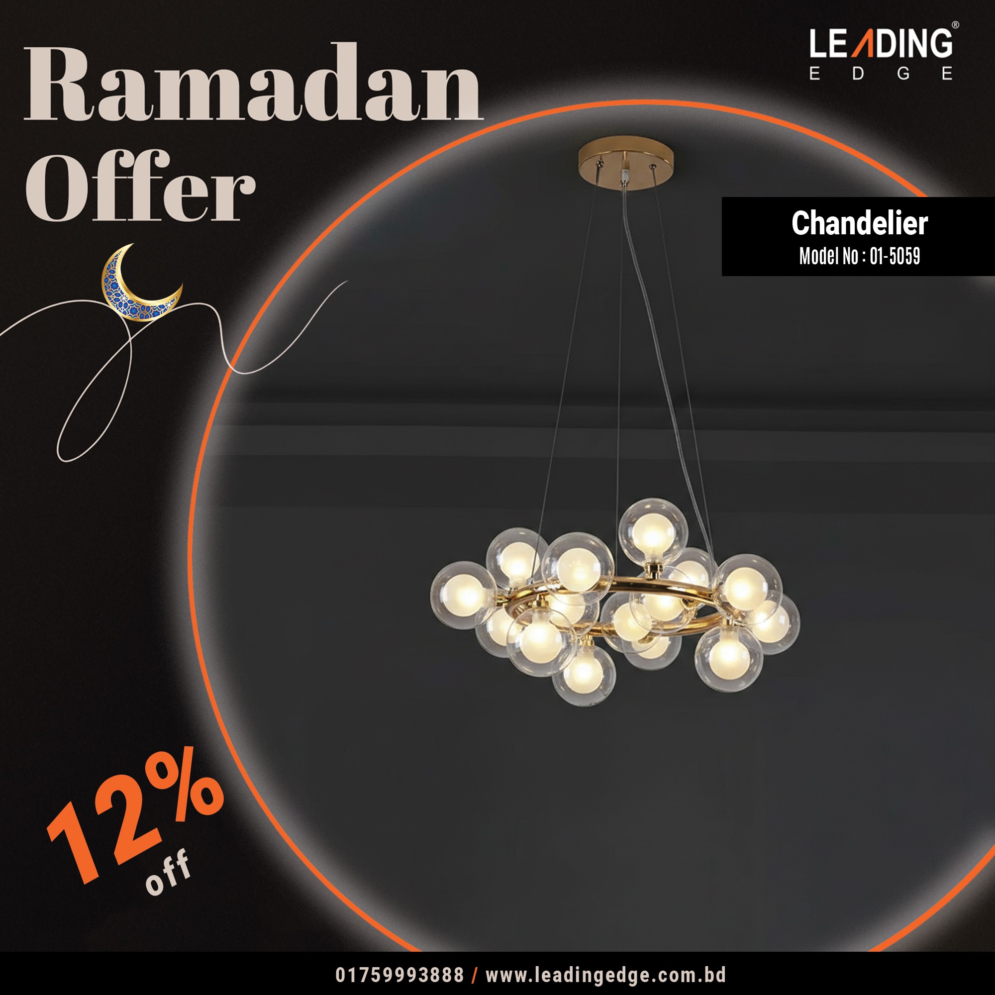 Chandelier Meta & Glass Gold 01-5059